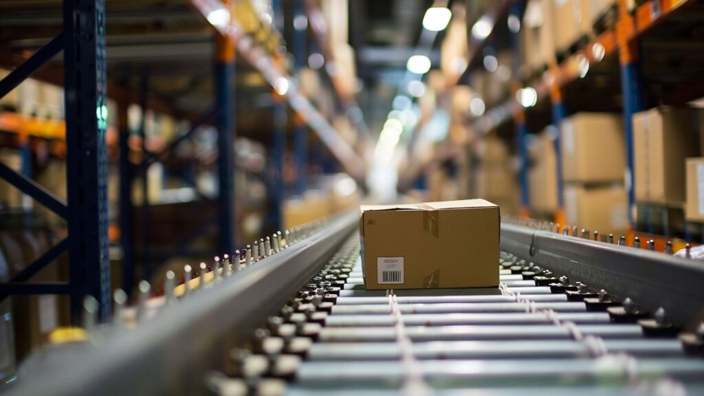 a box on a conveyor belt