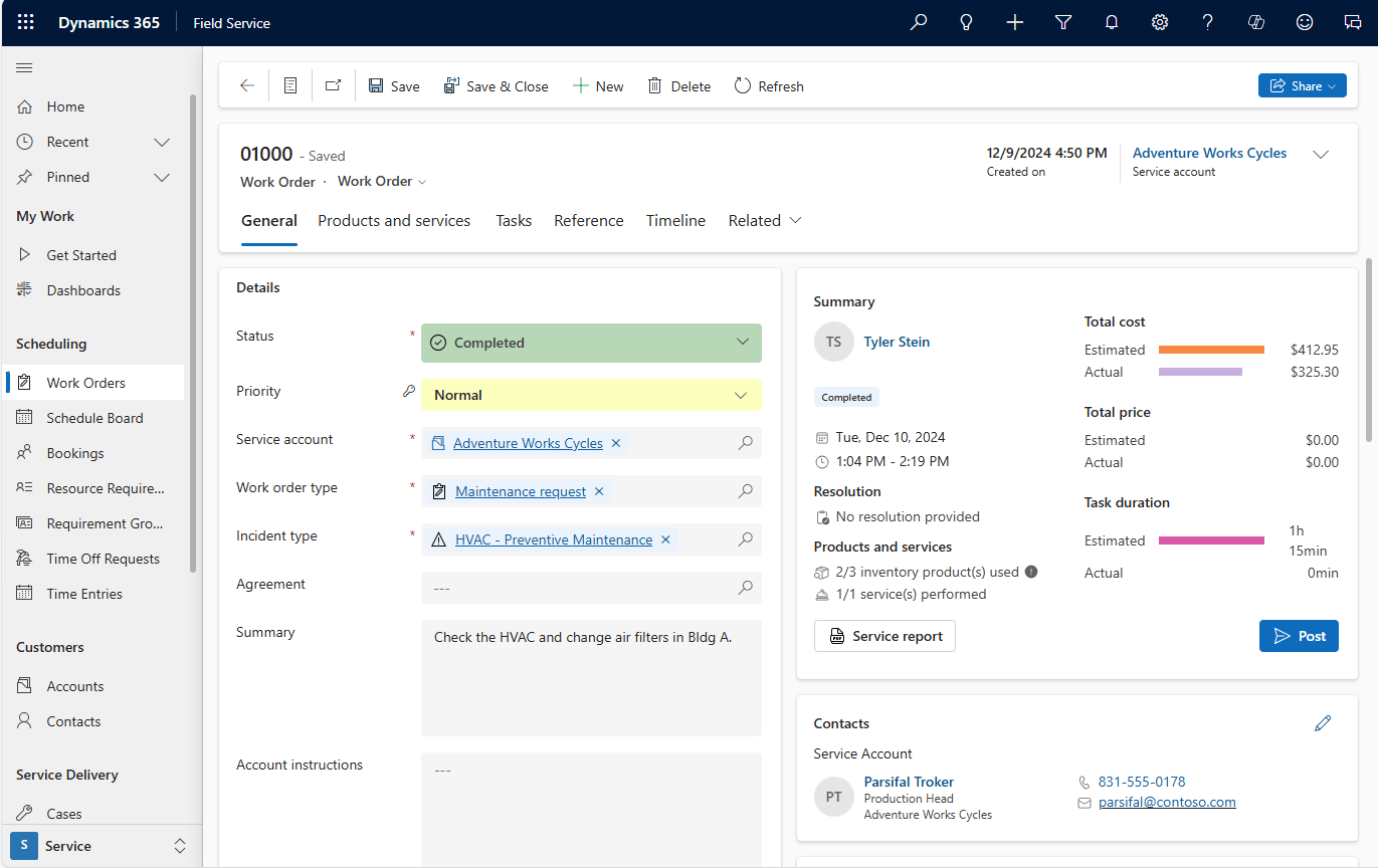 Dynamics 365 Field Service work order process